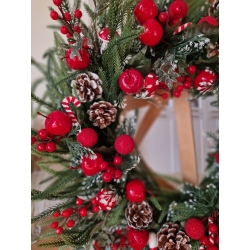 Wieniec zimowy świąteczny na drzwi Boże Narodzenie Czerwień i Zieleń